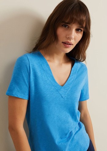 Phase Eight Elspeth V Neck T Shirts Blue USA | 8304195-MJ